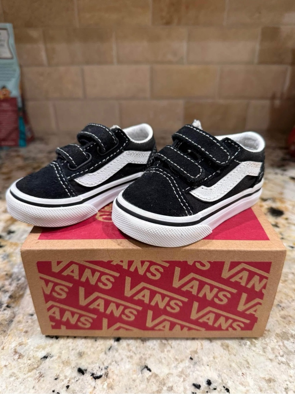 Vans Black & White Old Skool Toddler Velcro Sneakers